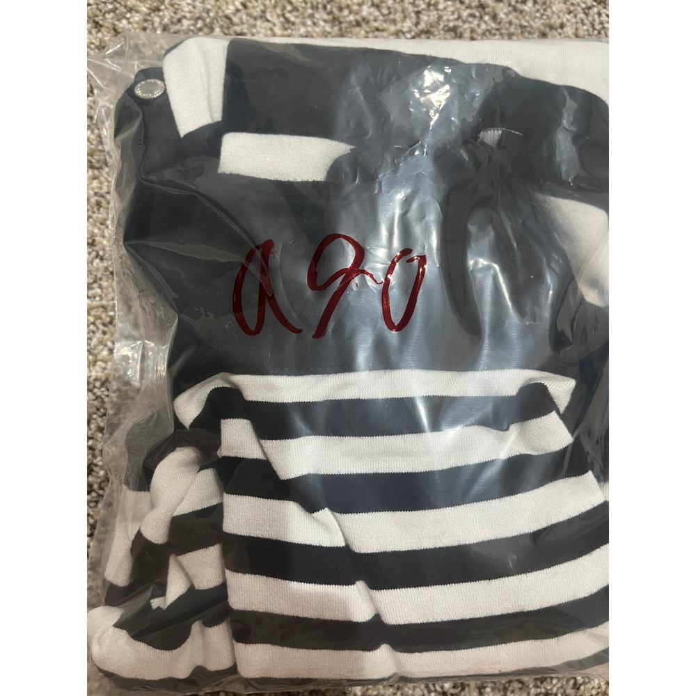 White House Black Market Striped 3/4 Sleeve Tunic Top Black White Medium - Picture 8 of 8
